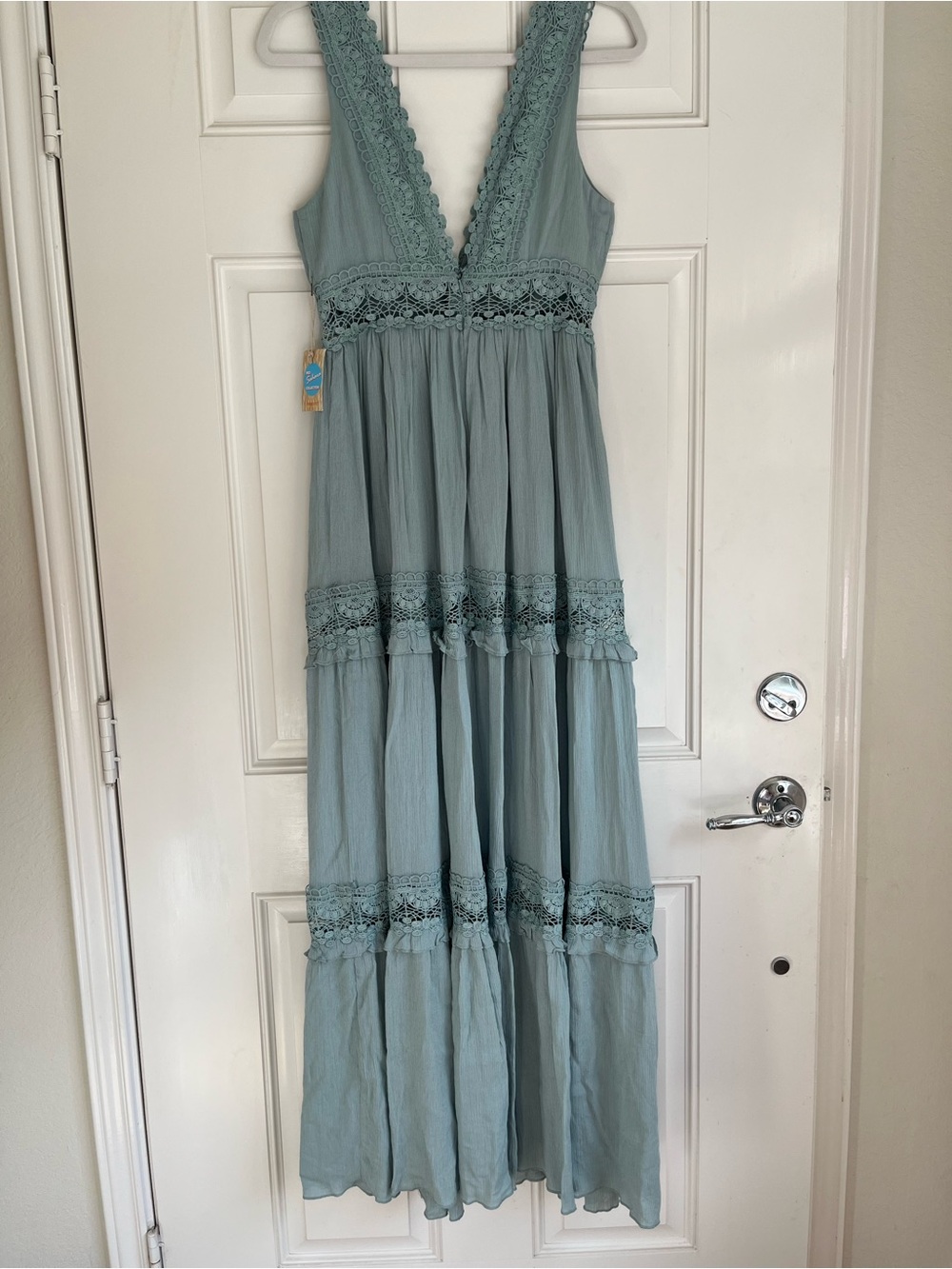 Women’s NWT Forever 21 Dusty Blue Lace-Trim Maxi Dress SZ Medium